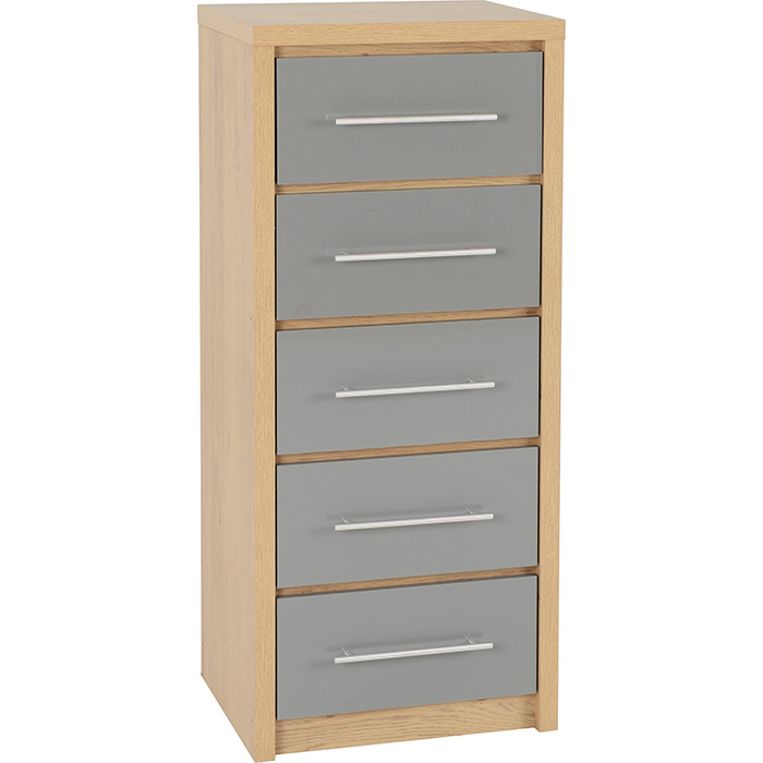 Seville 5 Drawer Narrow Chest In Various Gloss Finishes - Click Image to Close